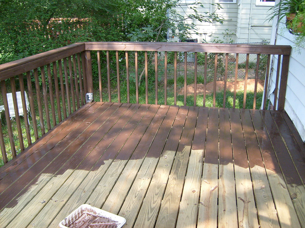 Staining a deck